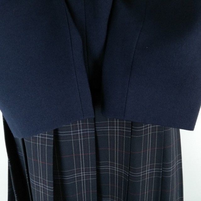 1円 イートン チェックスカート 紐タイ 上下4点セット M 冬物 女子 学生服 中学 高校 紺 制服 中古 ランクB NA7200_画像3