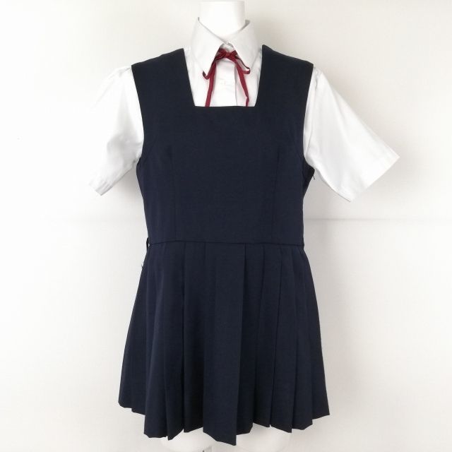 1円 ジャンスカミニ 紐タイ 160A バスト88 ウエスト76 トンボ 冬物 女子 学生服 中学 高校 紺 制服 中古 ランクC NA7775_画像1