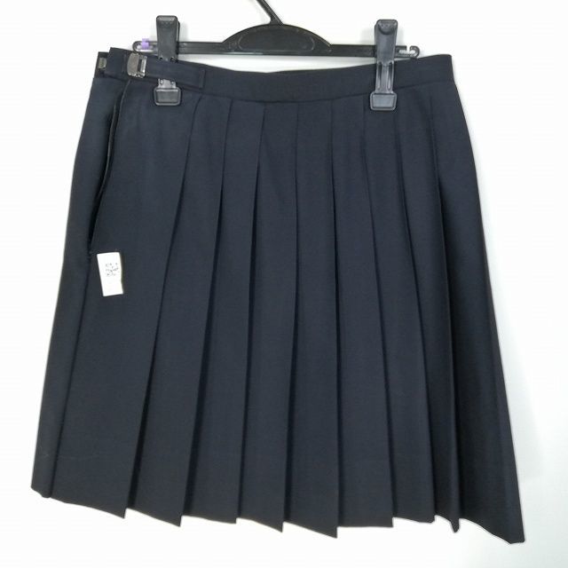 1円 スクールスカート 大きいサイズ 夏物 w75-丈53 紺 中学 高校 プリーツ 学生服 制服 女子 中古 HK7619_画像2