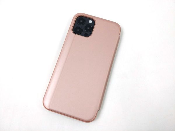 iPhone 12/12 pro用 鏡面 手帳型ミラーフリップケース カバー 半透明 ピンク_画像2