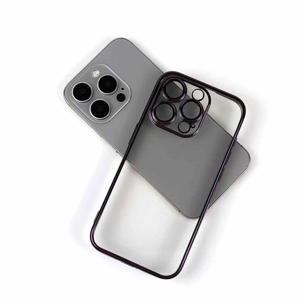 iPhone 15 Pro用 高品質ソフトケース 電解メタル レンズフィルム付 カバー シンプル クリア カメラフル保護 パープル_画像6
