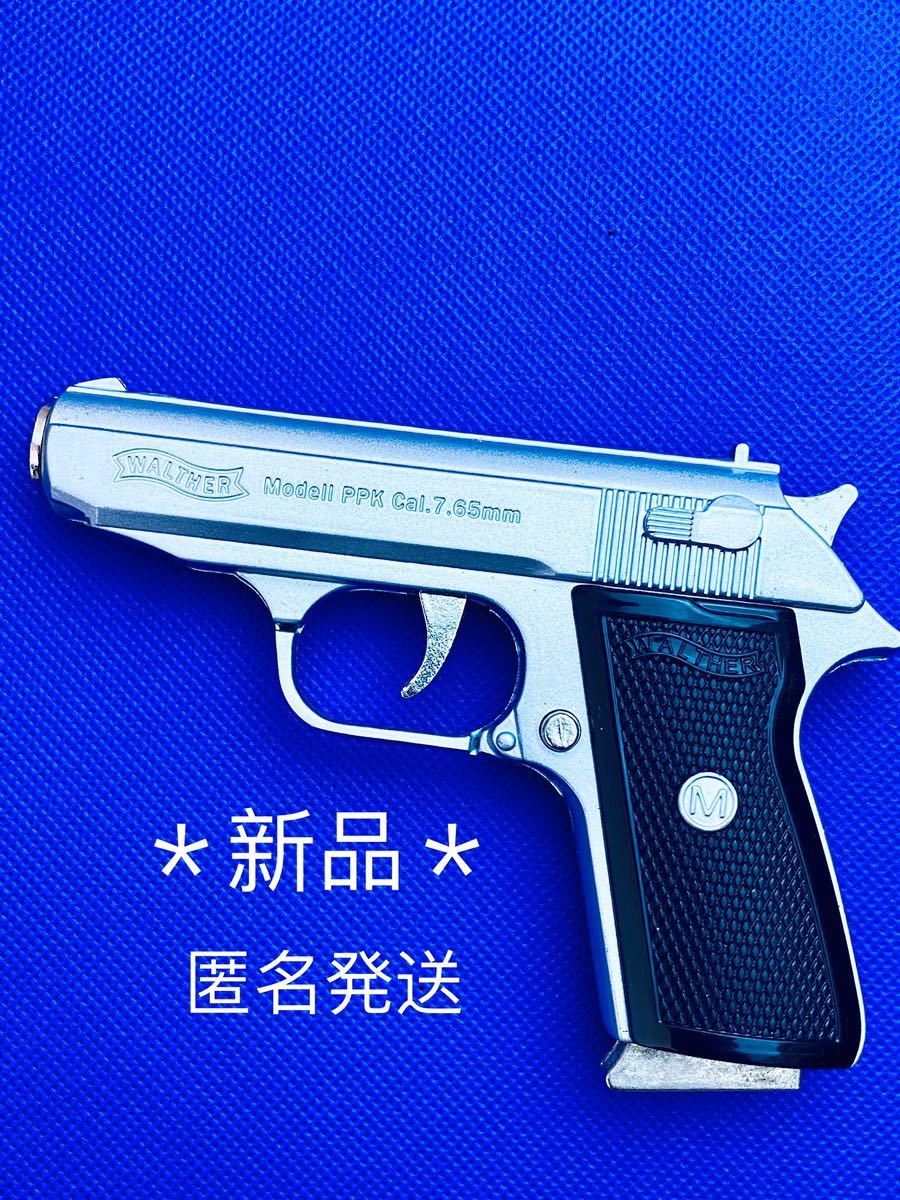 新品ハンドガン型ピストル型ライター拳銃型ガスライターターボライターPPKシルバー　ホルスター付き　ナイフ付き_画像1