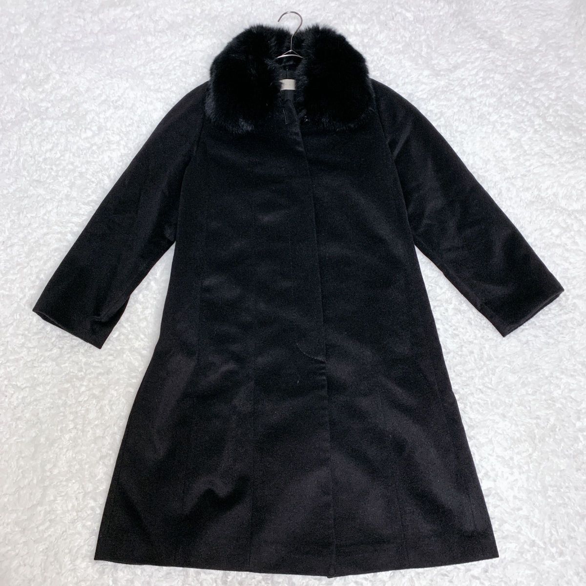 【極美品】　I'hiver ロングコート　カシミヤ　フォックス　ブラック　ファー　高級 コート