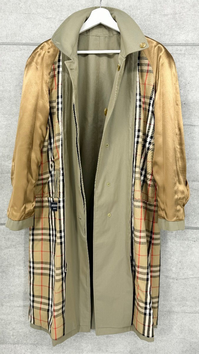 80s 英国製 Burberrys バーバリー SHEARFORD シングル ステンカラー コート 裏地ノバチェック柄 ライナー付 42 S～M ベージュ ヴィンテージ_画像5