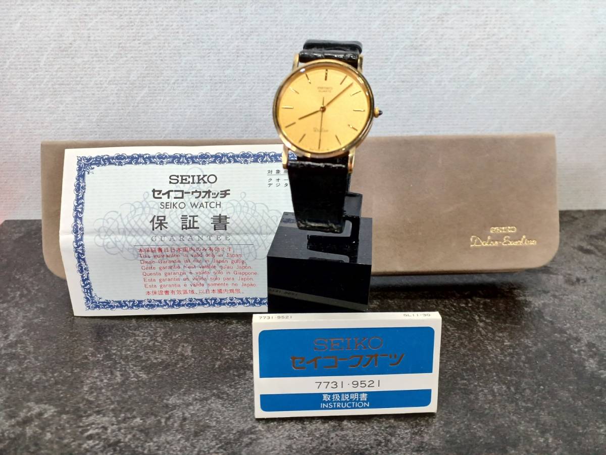 12075-05★セイコー/SEIKO クォーツ 腕時計 レザー ゴールド×ブラック★_画像1