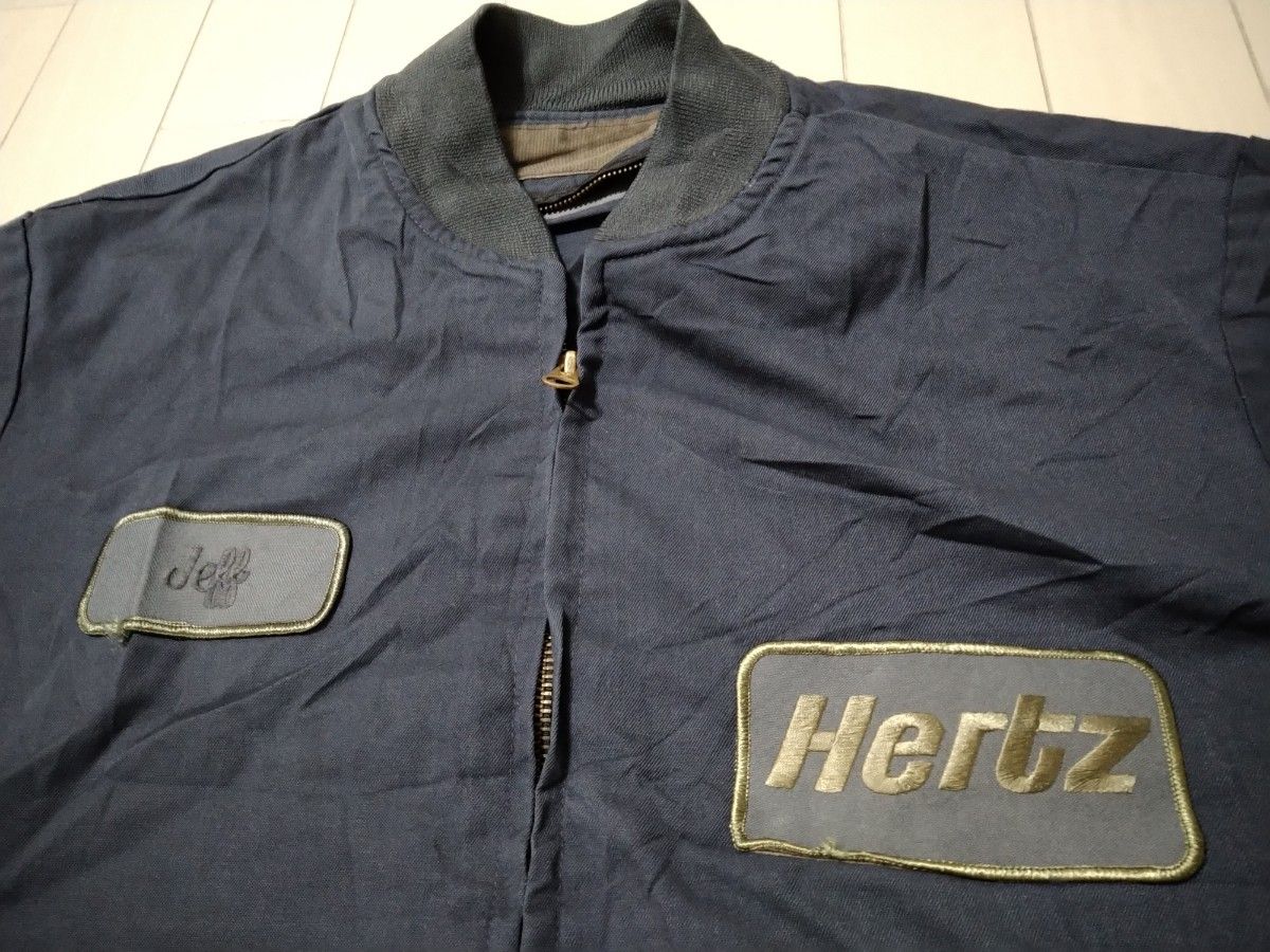 Hertz ブルゾン ワッペン ワークジャケット 紺 USA古着 企業 ロゴ