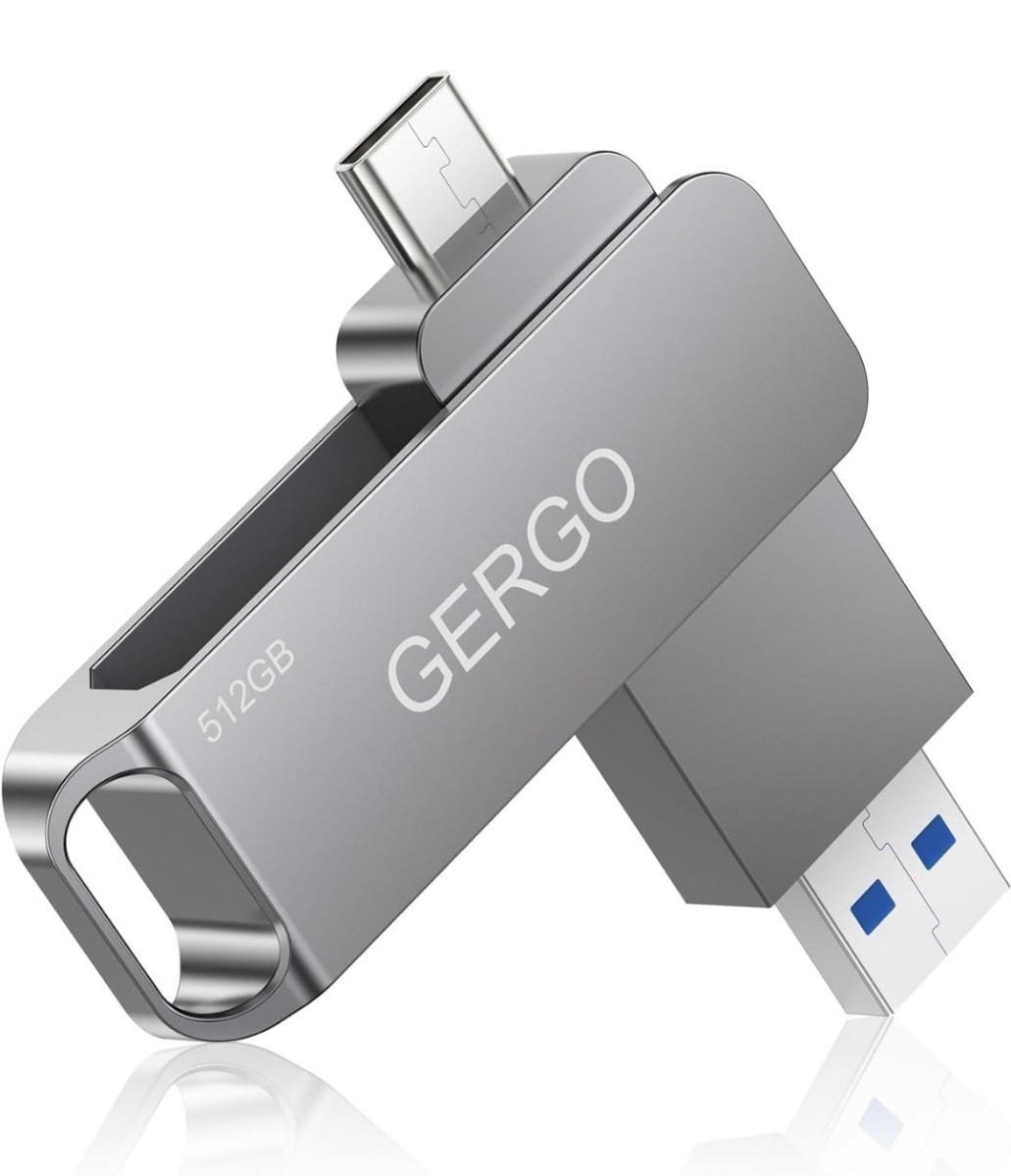 GERGO USBメモリ 512GB 2IN1 USB3.0＆Type-C メモリー 大容量 フラッシュメモリ 外付けメモリ 容量不足解消 小型 360度回転式 スマホ用 Mac_画像1