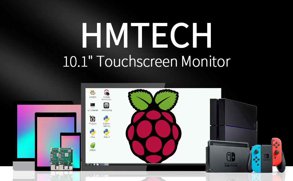 HMTECH Raspberry Pi экран 10.1 дюймовый сенсорный экран монитор 1024x600 портативный HDMI 16:9 IPS экран дисплей 