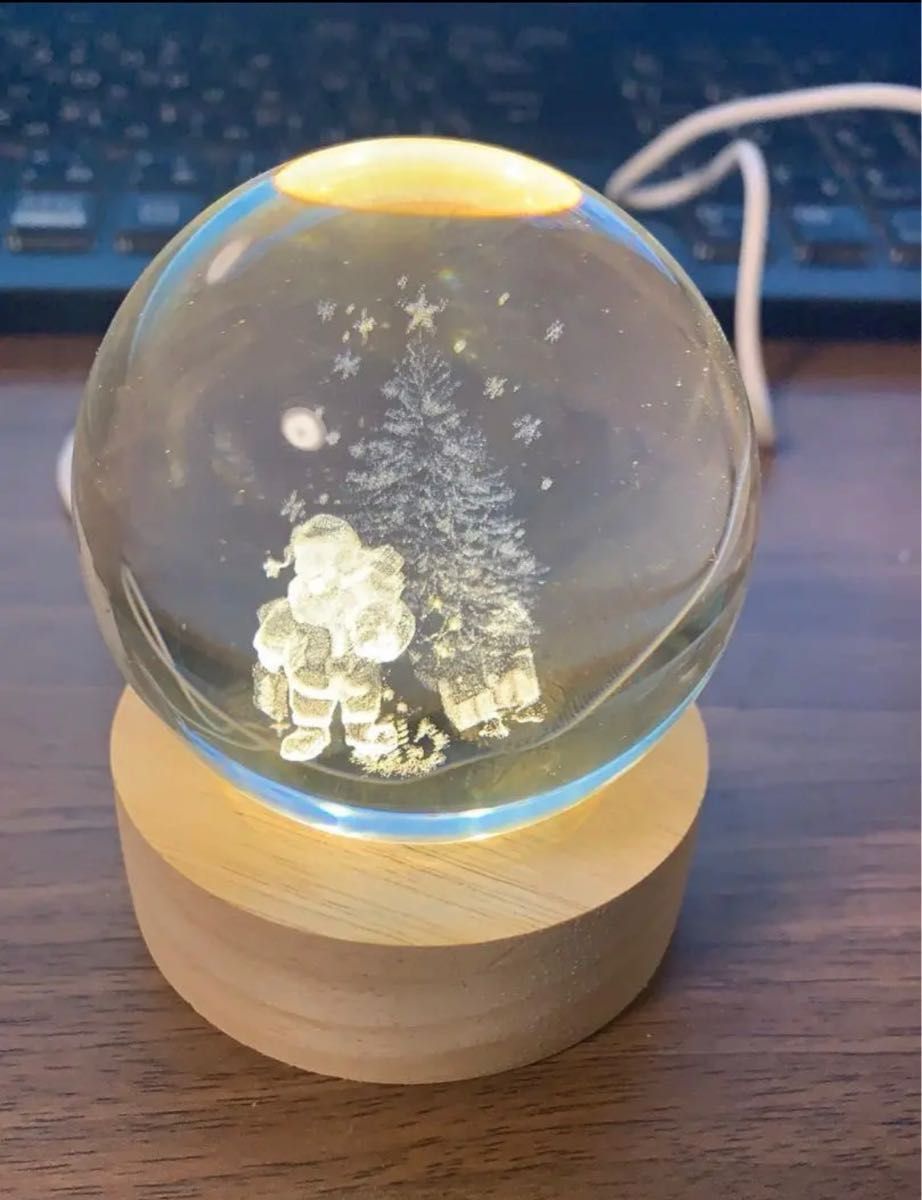 3Ｄクリスタルボール 水晶玉 LED寝室ナイト ギフトインテリア置物 サンタさん サンタクロース　プレゼント　クリスマス　