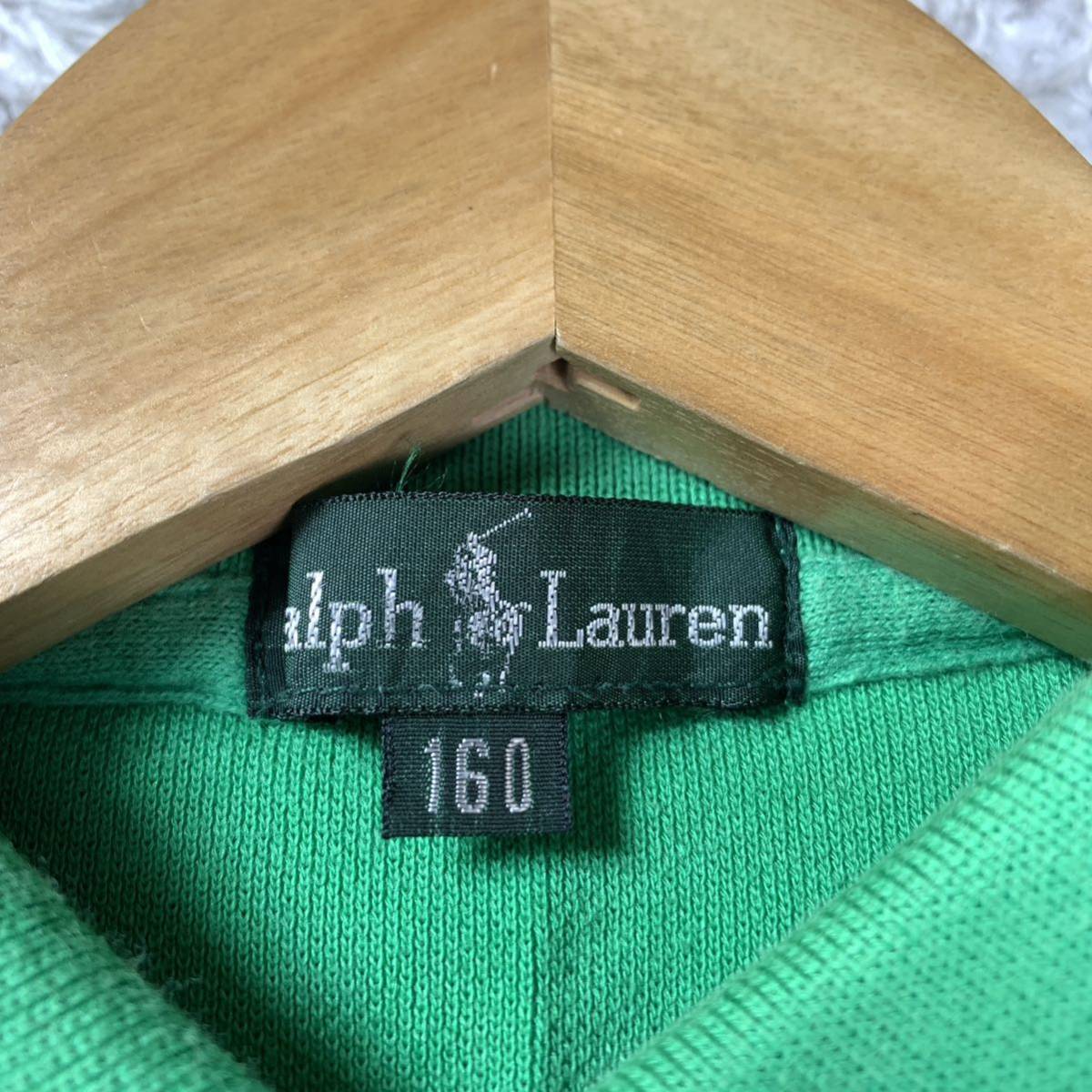 Ralph Lauren ラルフローレン 長袖ポロシャツ グリーン 刺繍 レディースM相当 160 YA5515_画像4