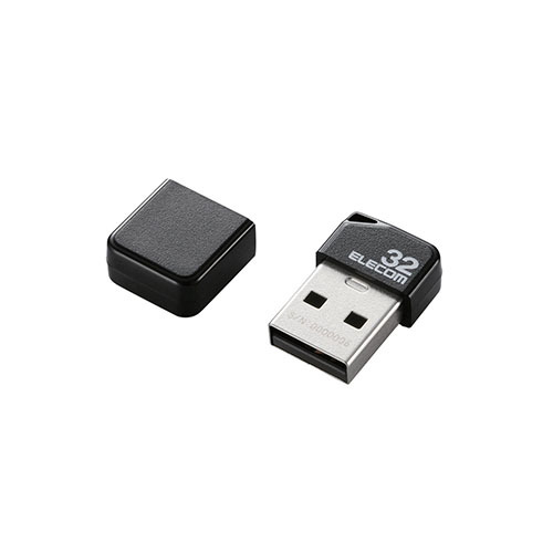 エレコム USBメモリ/USB2.0/小型/キャップ付/32GB/ブラック MF-SU2B32GBK_画像1