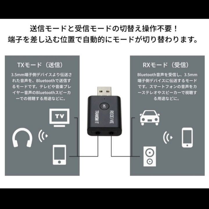 Bluetooth 5.0 オーディオ トランスミッター レシーバー 2in1 2way ワイヤレス送受信機　カーオディオ_画像3