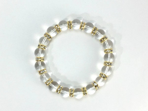 水晶 パワーストーン ブレスレット 天然石ブレス 10mm メンズ・レディース (ロンデル：ゴールド) 開運 浄化 数珠ブレスの画像4