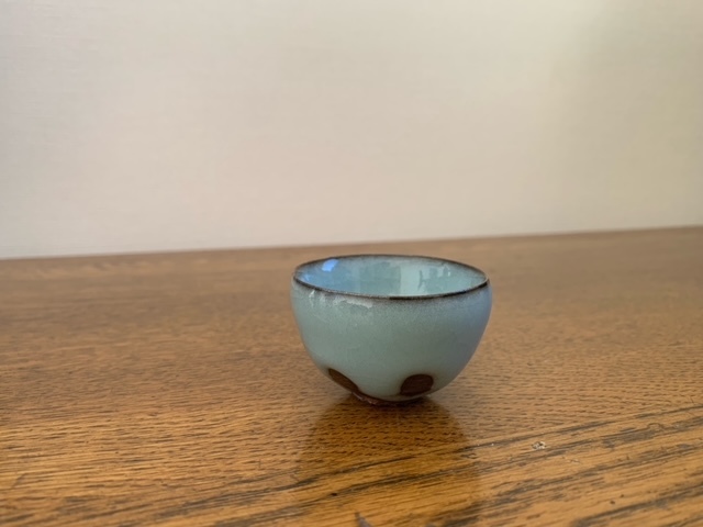 * collection liquidation * celadon. popular author *.. table .* flour blue large sake cup ( also box ) Kyoyaki 