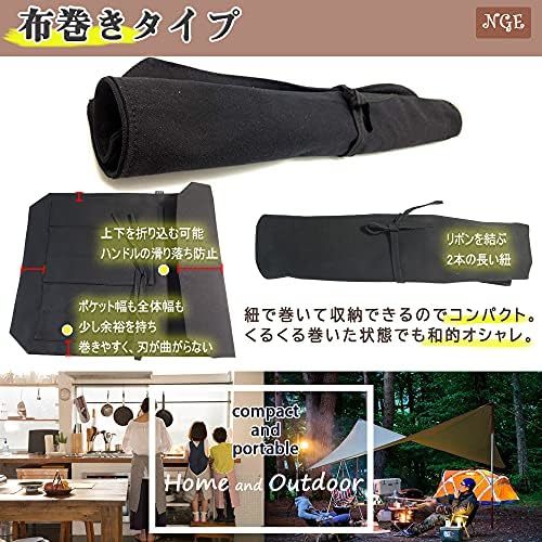 【残りわずか】 黒 刃先カバー付き 刃渡り26cmまで 厚手 5本収納 帆布製 軽量 54X35cm 布 3色 包丁入れ 包丁ケー_画像4