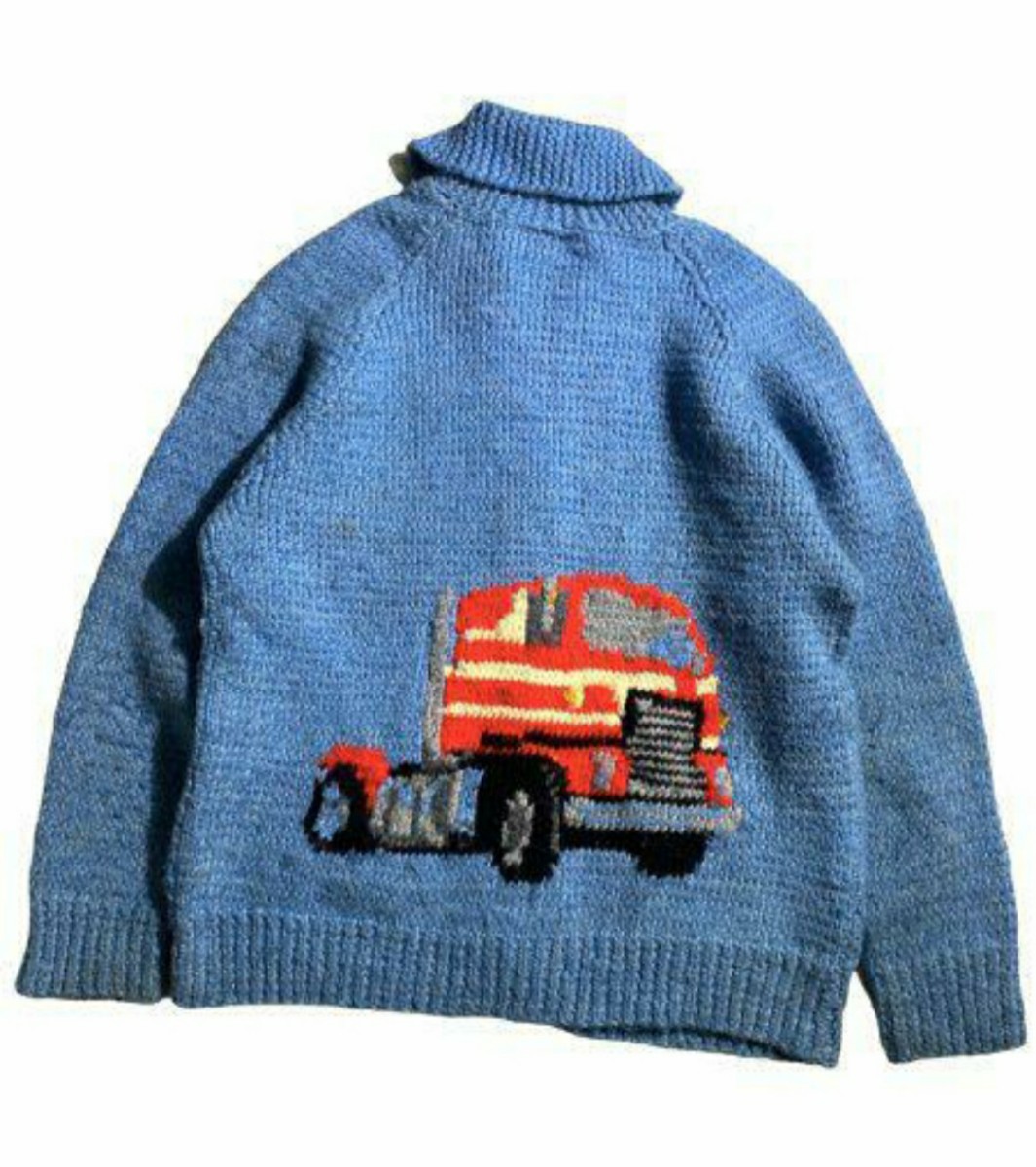 80\'s Cowichan Knit TRACTOR кушетка n автомобиль вязаный Vintage sax голубой 