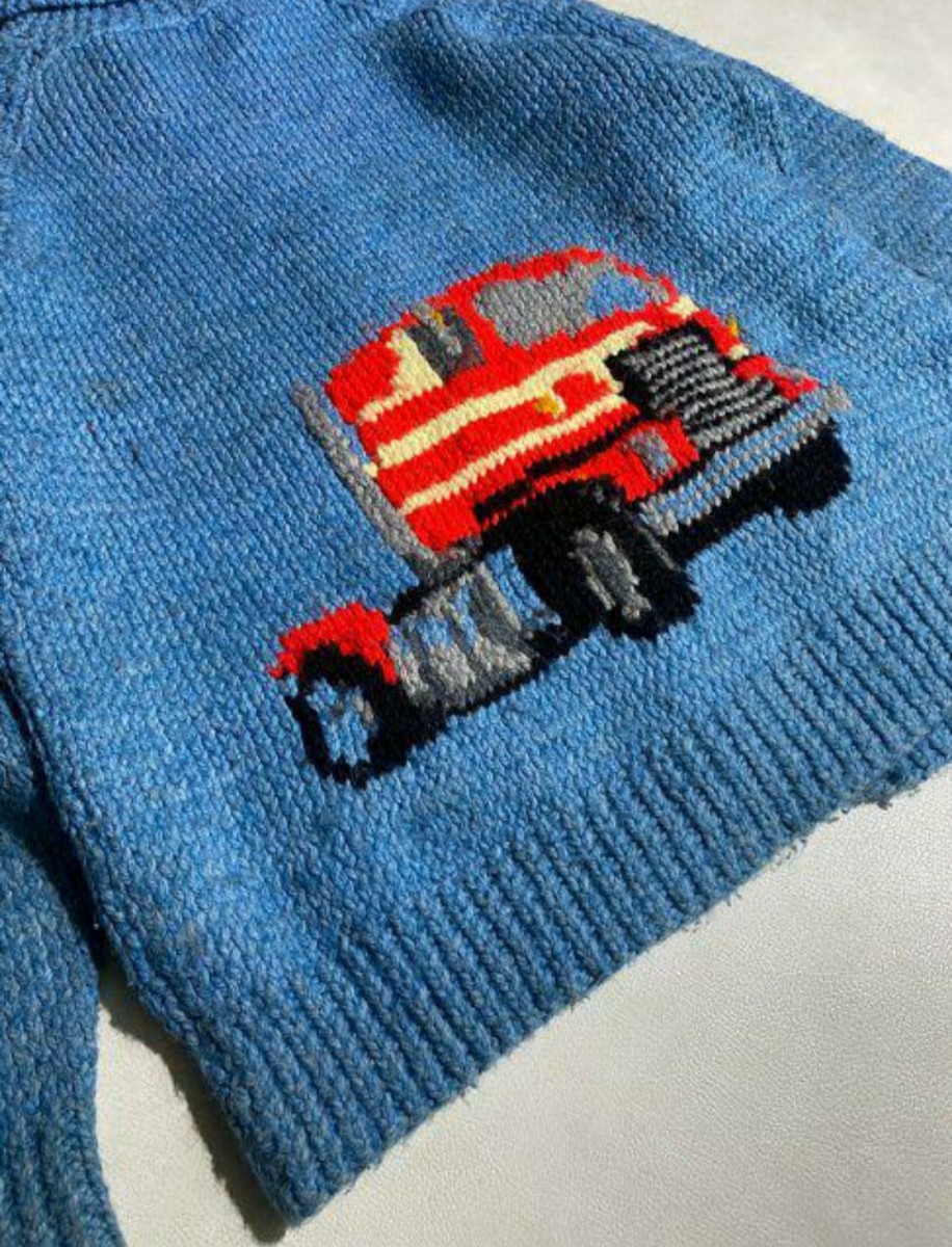 80\'s Cowichan Knit TRACTOR кушетка n автомобиль вязаный Vintage sax голубой 