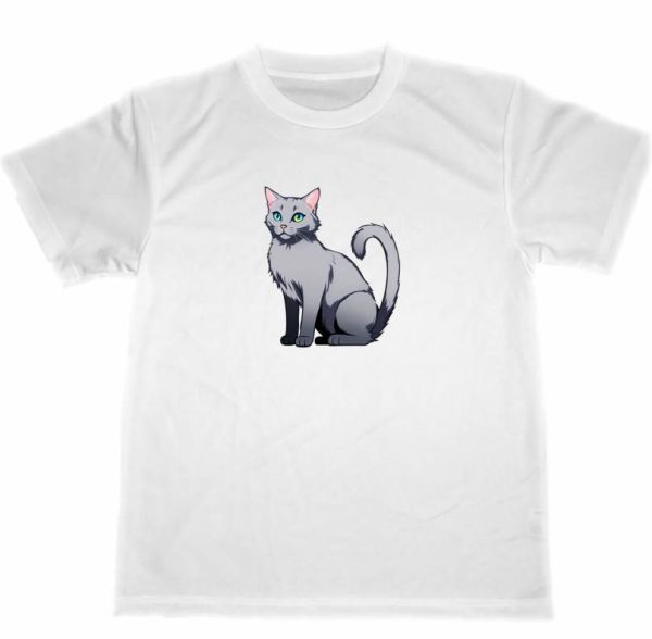ネコ　ドライ　Tシャツ　グレー　灰色　猫　グッズ　ロシアンブルー_画像1