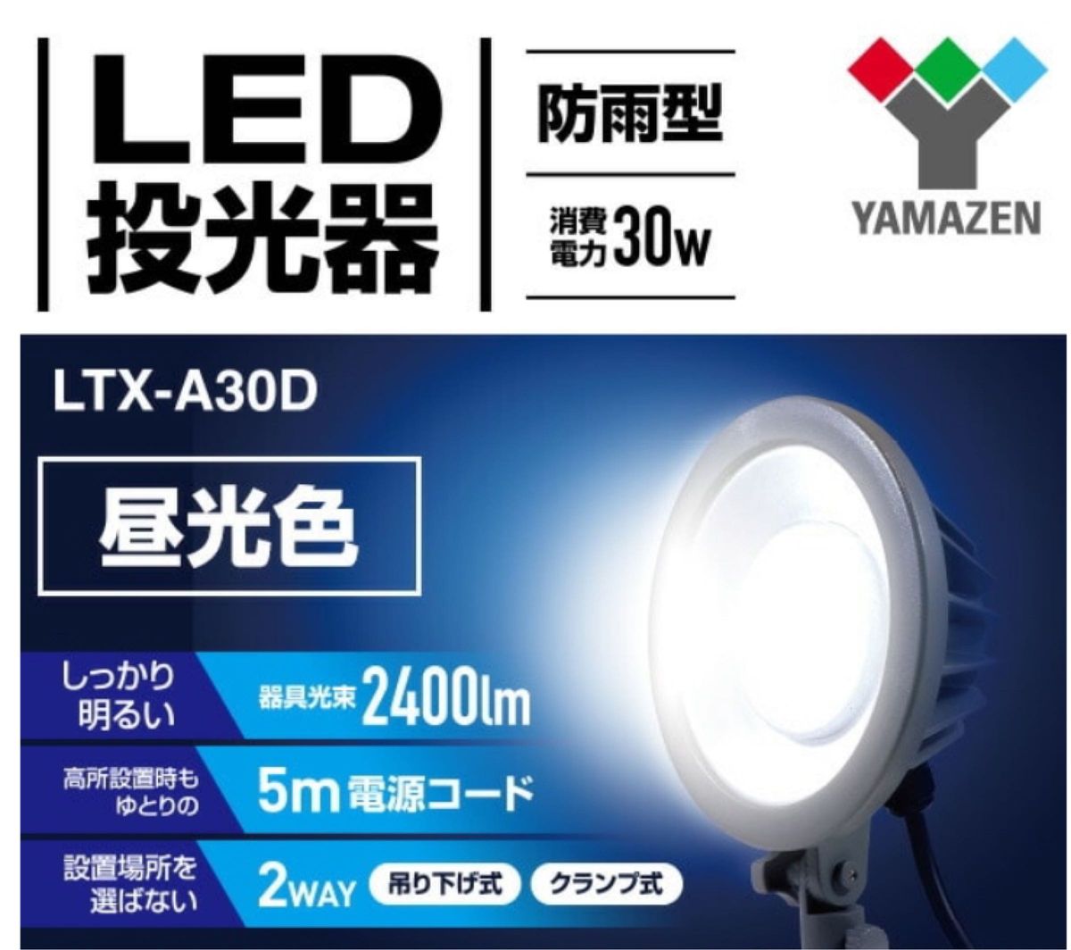 山善 LED投光器 防雨型 昼光色 (30W) 吊り下げ式/クランプ式 LTX-A30D