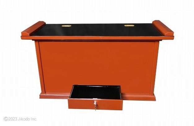 受注生産品販売】朱塗り 賽銭箱兼用焼香机 幅105センチ 安心の 受注生産品販売】朱塗り 賽銭箱兼用焼香机 幅105センチ 安心の