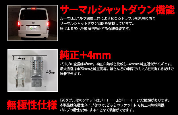 トヨタ タウンエース バン (S402M/412M) 対応 LED テール＆ストップランプ T20D マグナム 250lm レッド 2個 11-I-12_画像6