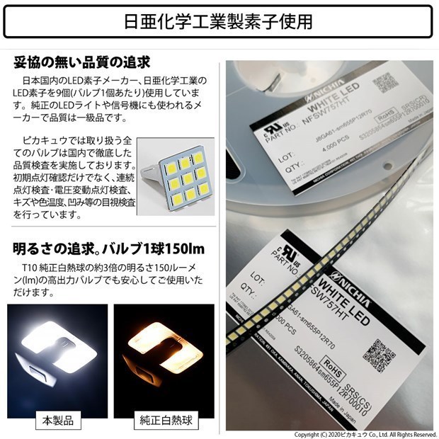 ホンダ フィット (GK系 前/中期) 対応 LED フロントルームランプ T10 日亜3030 9連 T字型 150lm ホワイト 2個 11-H-20_画像2