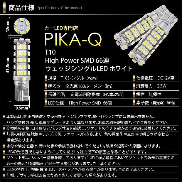 ホンダ N-WGN (JH1/JH2 前期) 対応 LED ポジションランプ T10 66連 180lm ホワイト 2個 車幅灯 3-A-8_画像3