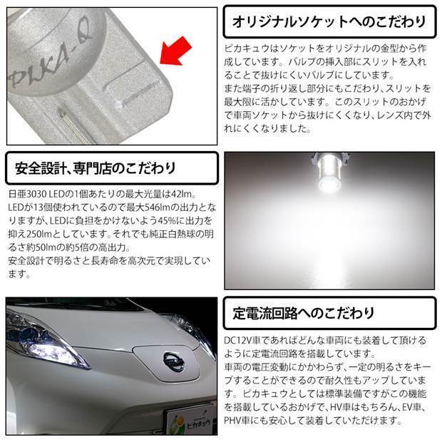 マツダ マツダ2 (DJ系) 対応 LED ポジションランプ T10 日亜3030 SMD13連 250lm ホワイト 2個 6500K 11-H-7_画像4