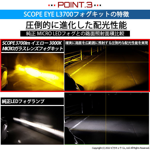 トヨタ ハリアー (MXUA/MXUH 80系) 対応 純正 MICRO LED SCOPE EYE L3700 ガラスレンズ フォグランプキット 3700lm イエロー H11 44-B-8_画像5