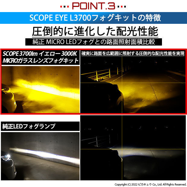 トヨタ アクア (MXPK10系) 対応 純正 MICRO LED SCOPE EYE L3700 ガラスレンズ フォグランプキット 3700lm イエロー H11 44-B-8_画像5