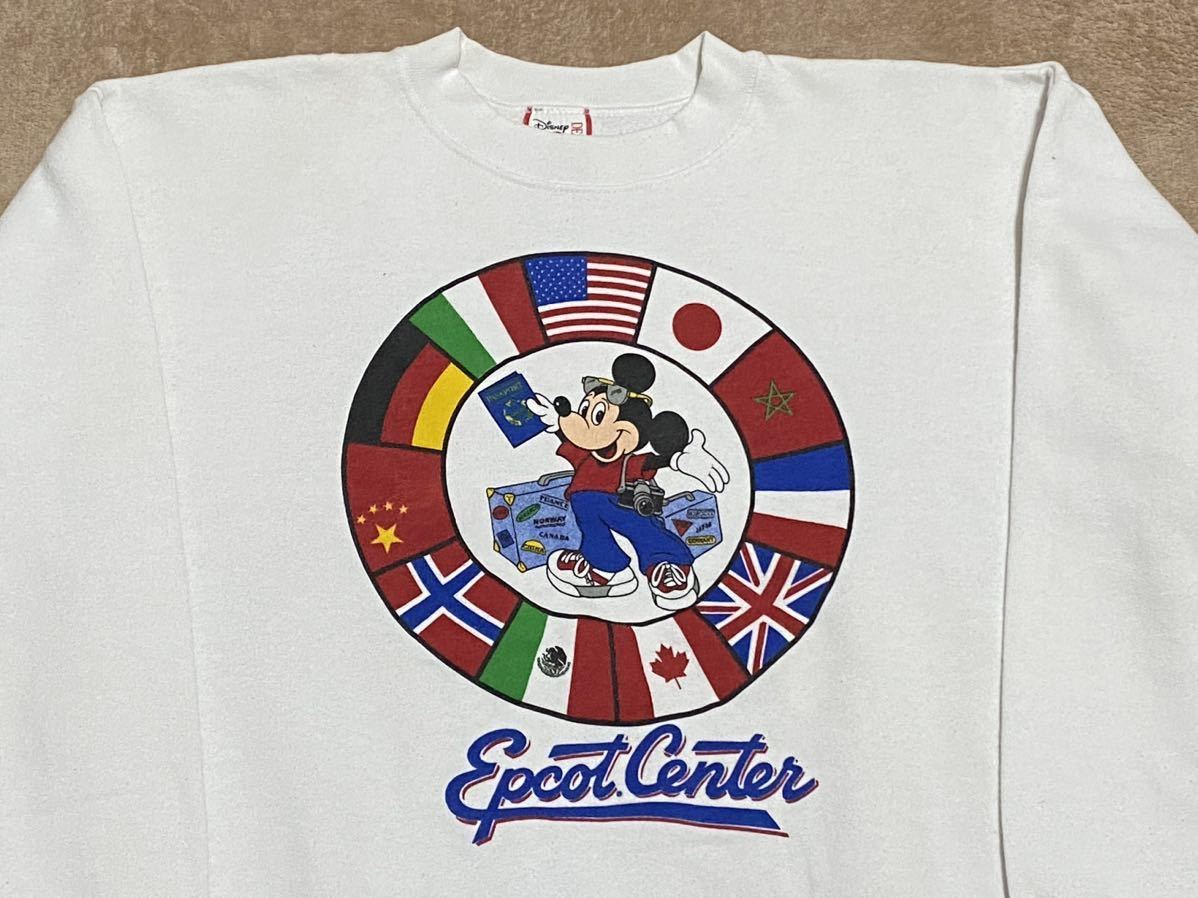 90's DISNEY DESIGNS ミッキーマウス EPCOT CENTER プリント スウェット トレーナーXLサイズ USA製 ビンテージ古着 80年代 80's 90年代の画像1