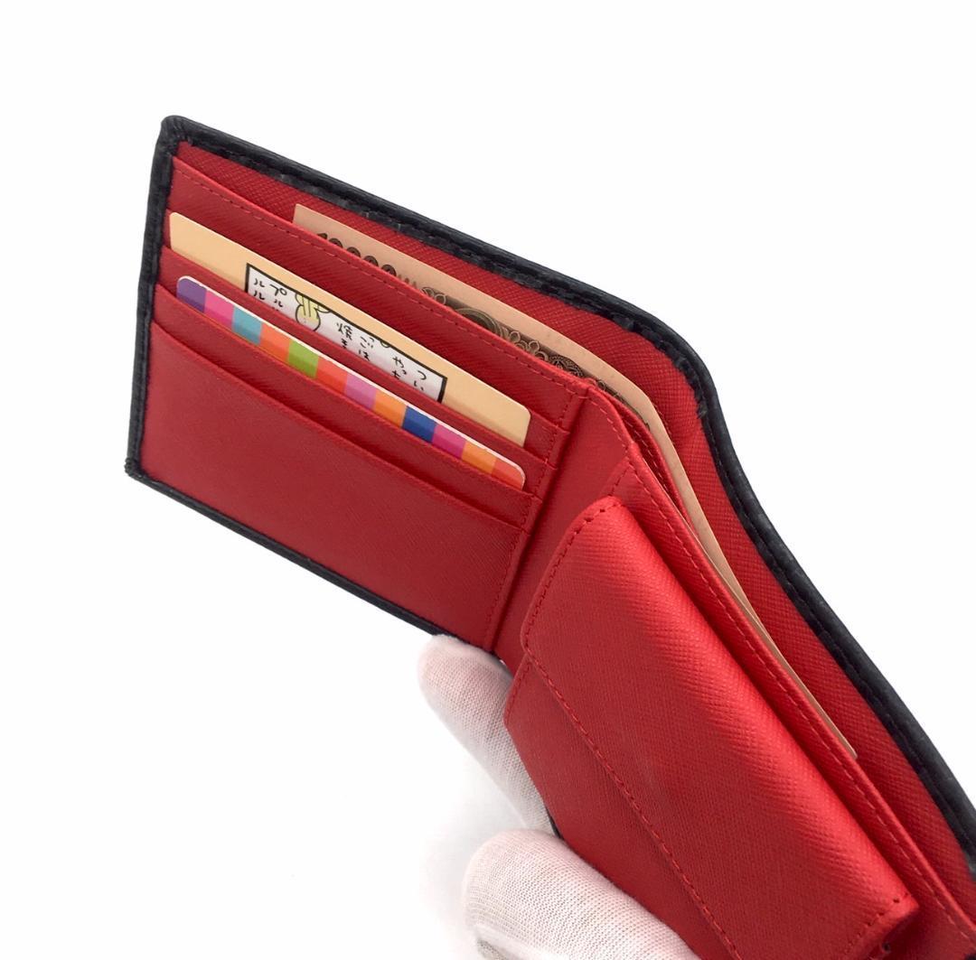 カーボンレザー 折り財布 内装：紅 メンズ レディース 小銭入れ カードケース_画像6