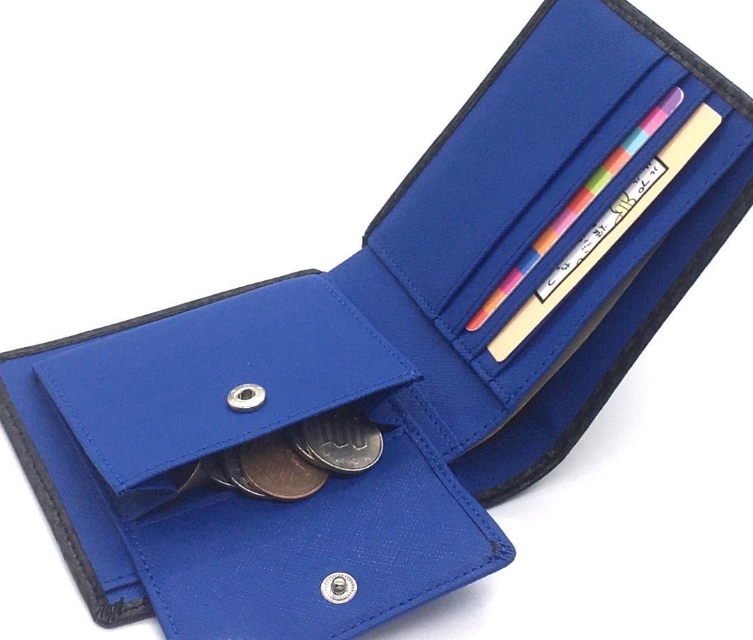 カーボンレザー 折り財布 内装：青 メンズ レディース 小銭入れ カードケース_画像9