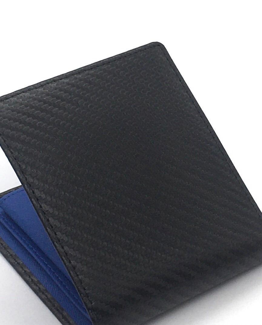 カーボンレザー 折り財布 内装：青 メンズ レディース 小銭入れ カードケース_画像3