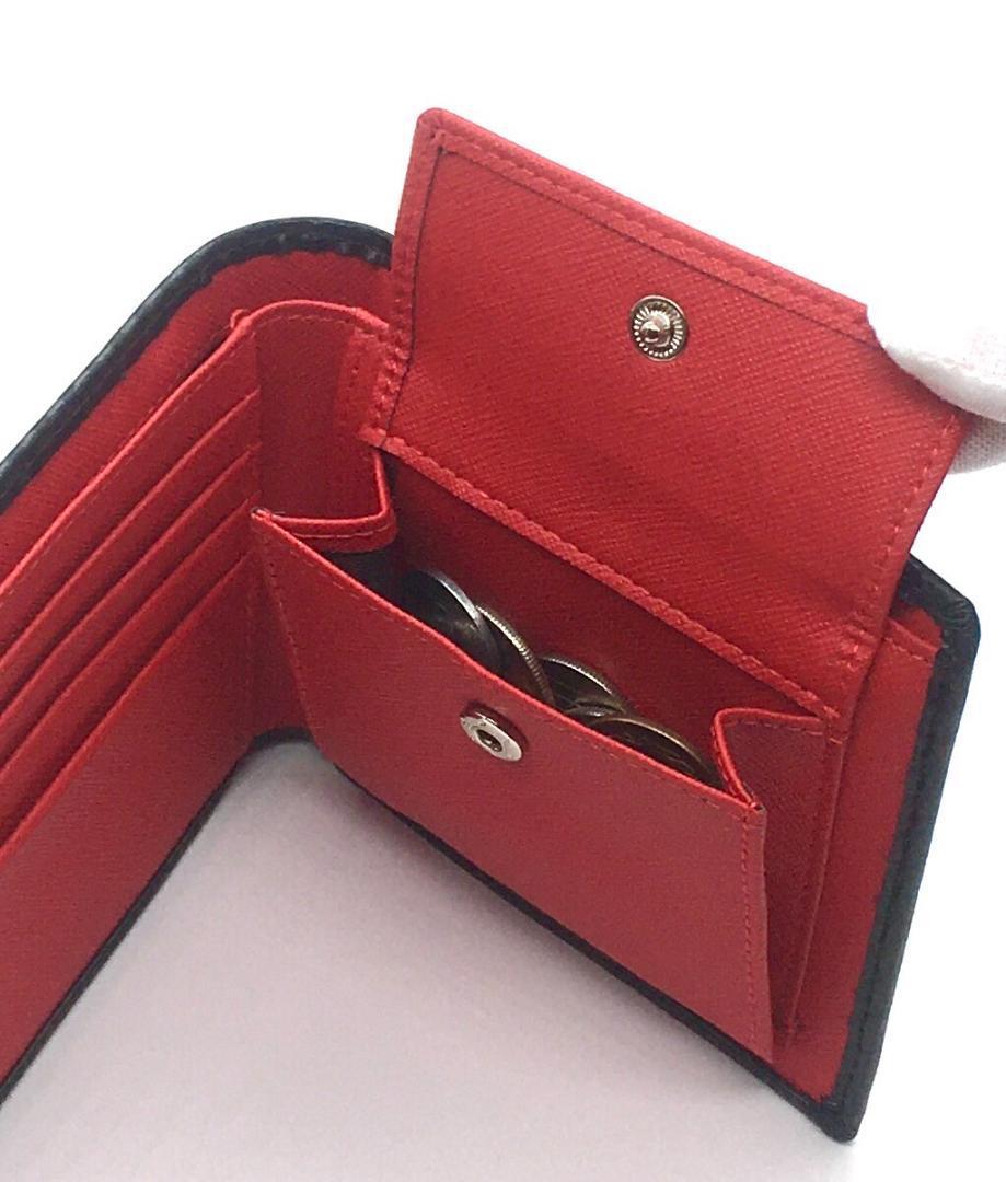 カーボンレザー 折り財布 内装：紅 メンズ レディース 小銭入れ カードケース_画像7
