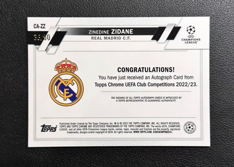 ★SSP★50枚限定★ Zinedine Zidane ジダン 2022-23 Topps Chrome UEFA Club Competition Real Madrid 直筆サイン Auto_画像2
