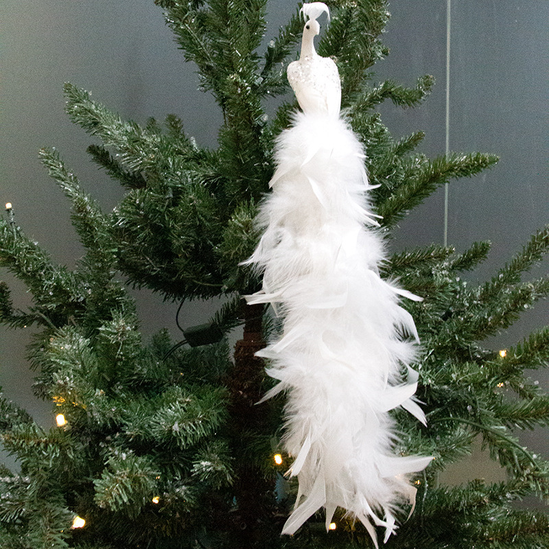 クリスマス　ストラップ 白クジャク クリスマスツリー オーナメント 羽根 プレゼント　R536_画像3