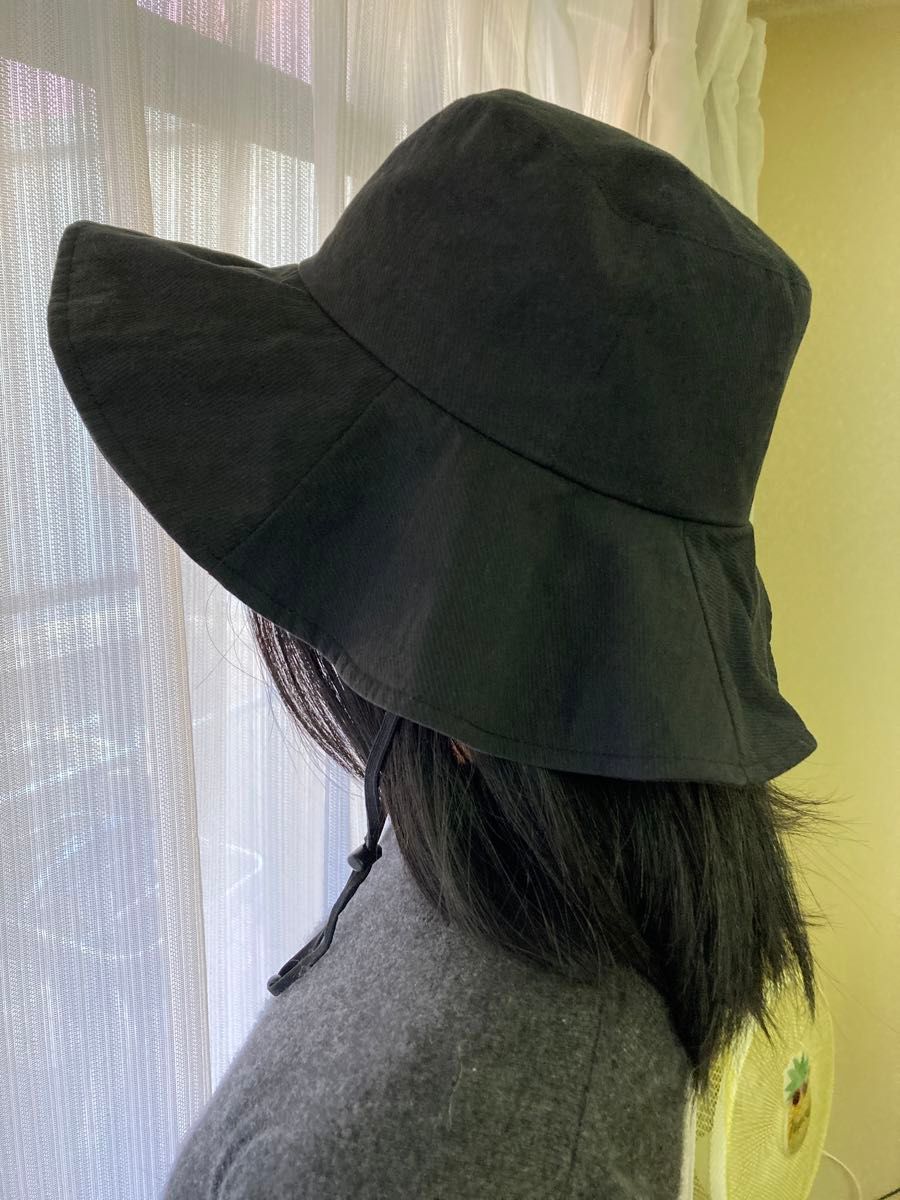 アウトドア帽子　撥水防花粉UV加工　黒