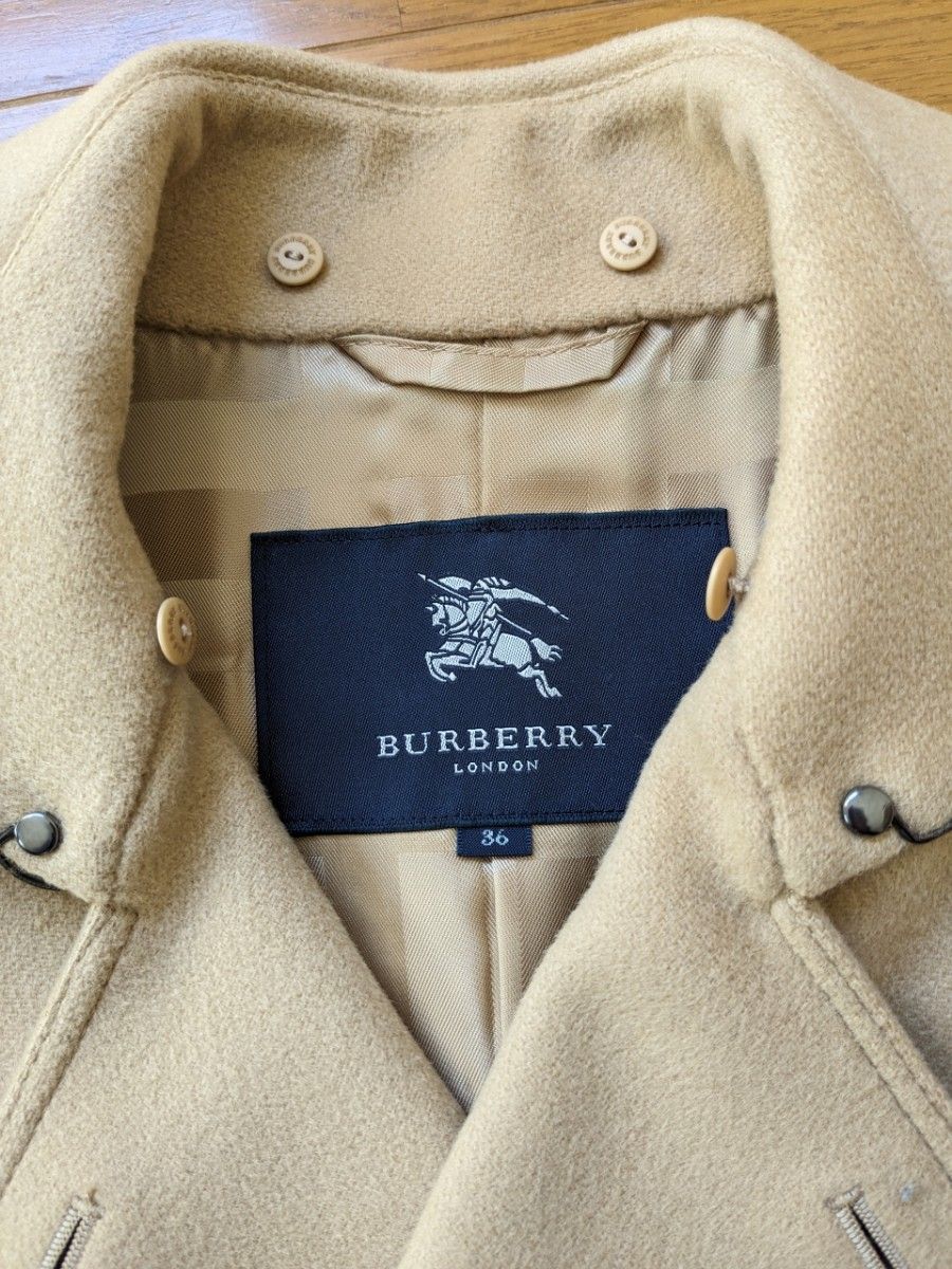 BURBERRY バーバリーロンドン　羊毛　ウール　カシミヤ混　トレンチコート　キャメル　ベージュ　シャドーチェック　36 日本製