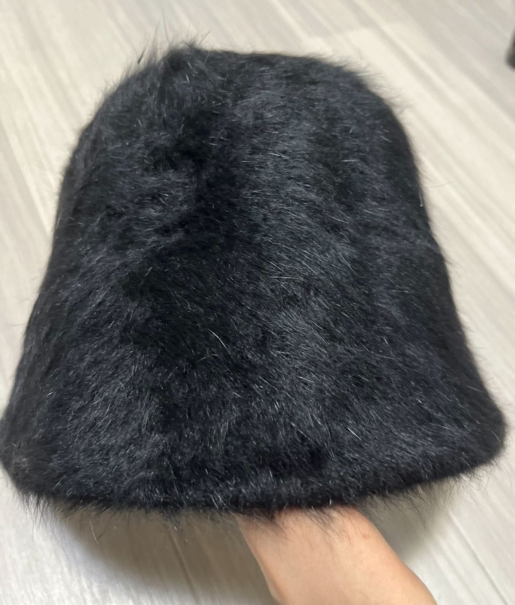 【最終値下げ】レディース　ラビットファーバケットハット　黒　ブラック　帽子　高品質 帽子　新品　上品　韓国　新品　トレンド