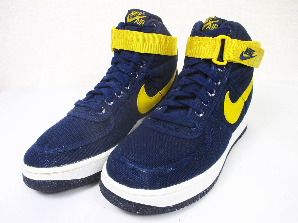 1994年製　NIKE AIR FORCE 1 CANVAS MID NAVY/YELLOW 8　デッドストック　ナイキ　エアフォースワン　ハイ　キャンバス　ネイビー　26.0cm_画像2