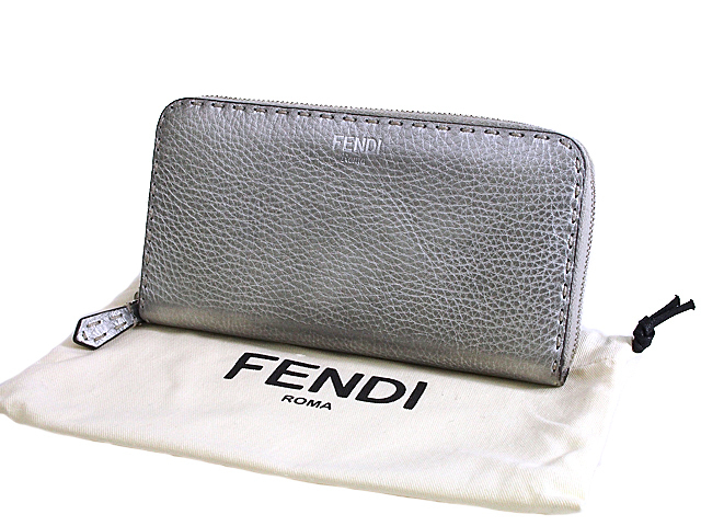富士屋 ◆ 値下げ品◆フェンディ FENDI セレリア シルバー グレー ラウンドファスナー長財布