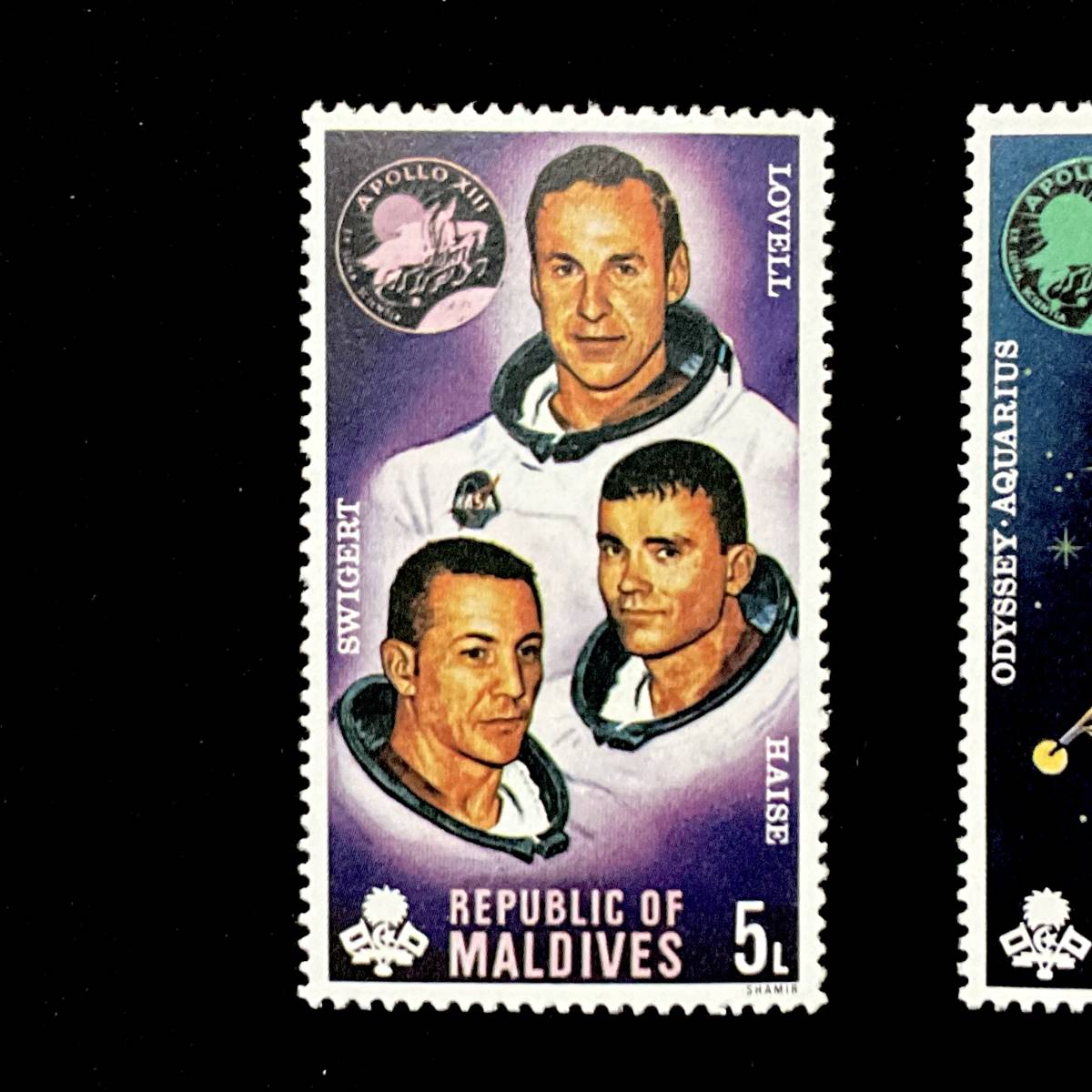 モルディブ共和国発行「アポロ１３号無事帰還」３種完 切手 １９７１年４月２７日発行_画像2