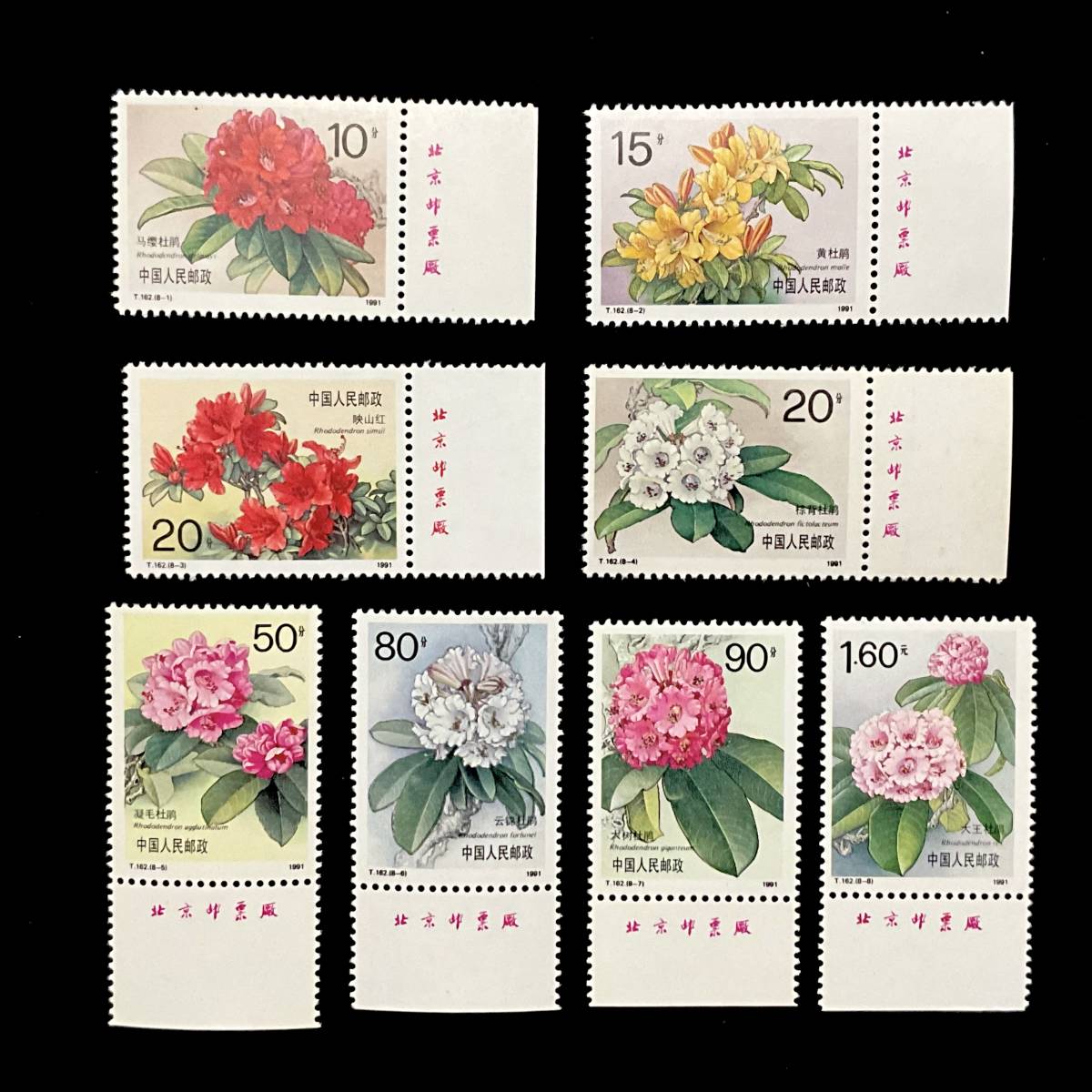 中国切手「ツツジ」８種完 （T１６２）１９９１年６月２５日発行 未使用切手_画像1
