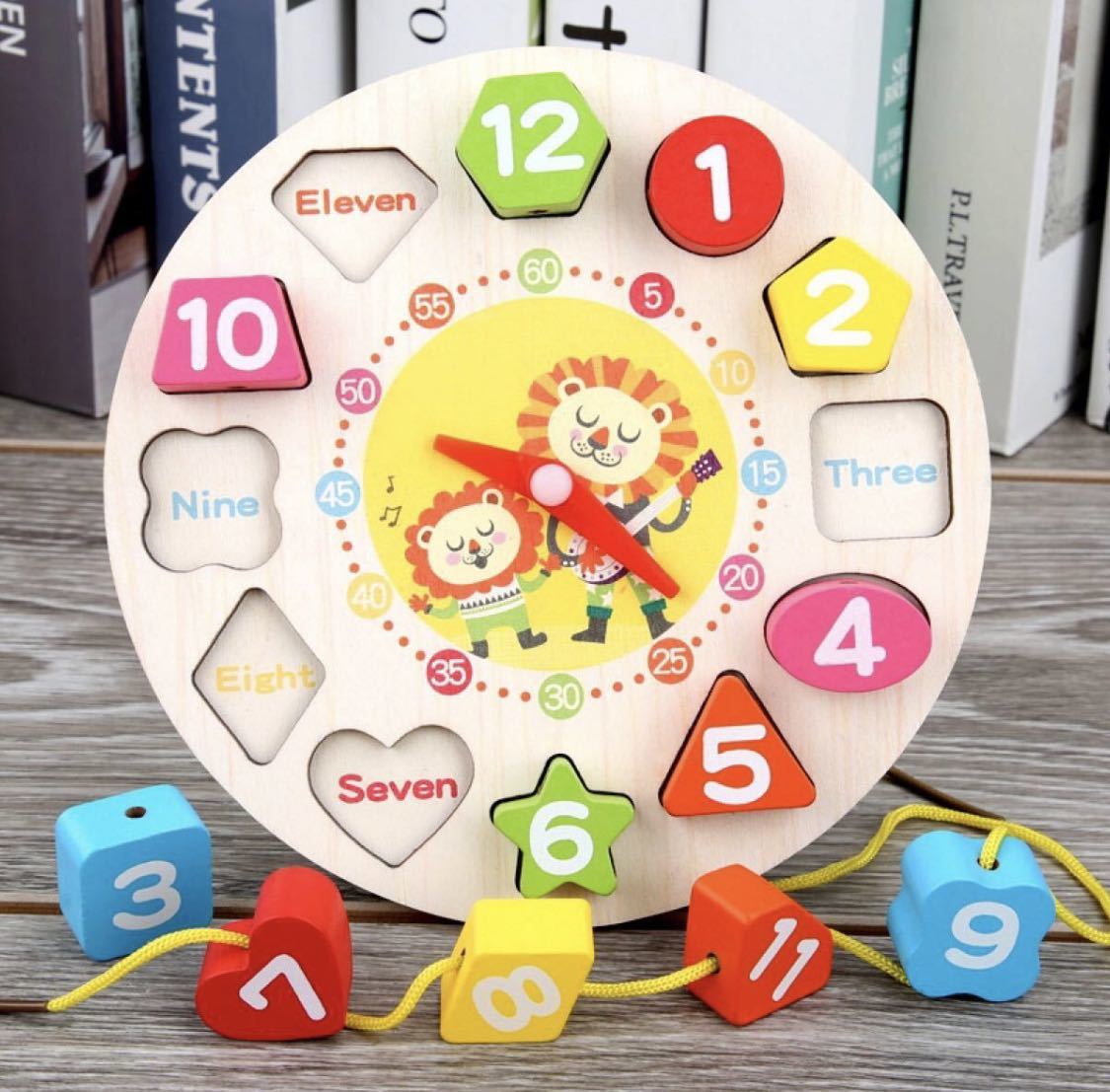 ★時計パズル＜ひも通し付き＞★木製知育玩具 知育玩具として大人気の時計パズルが紐通し付きとなっています。_画像1