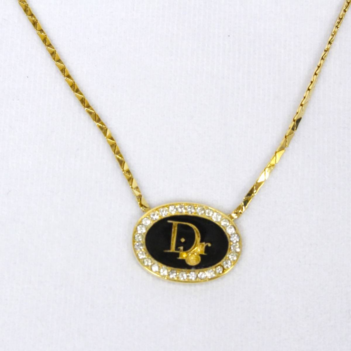 ディオール【Christian Dior】ゴールドカラー ネックレス ペンダント プレート ラインストーン ロゴ／2312-N0015V(NT)