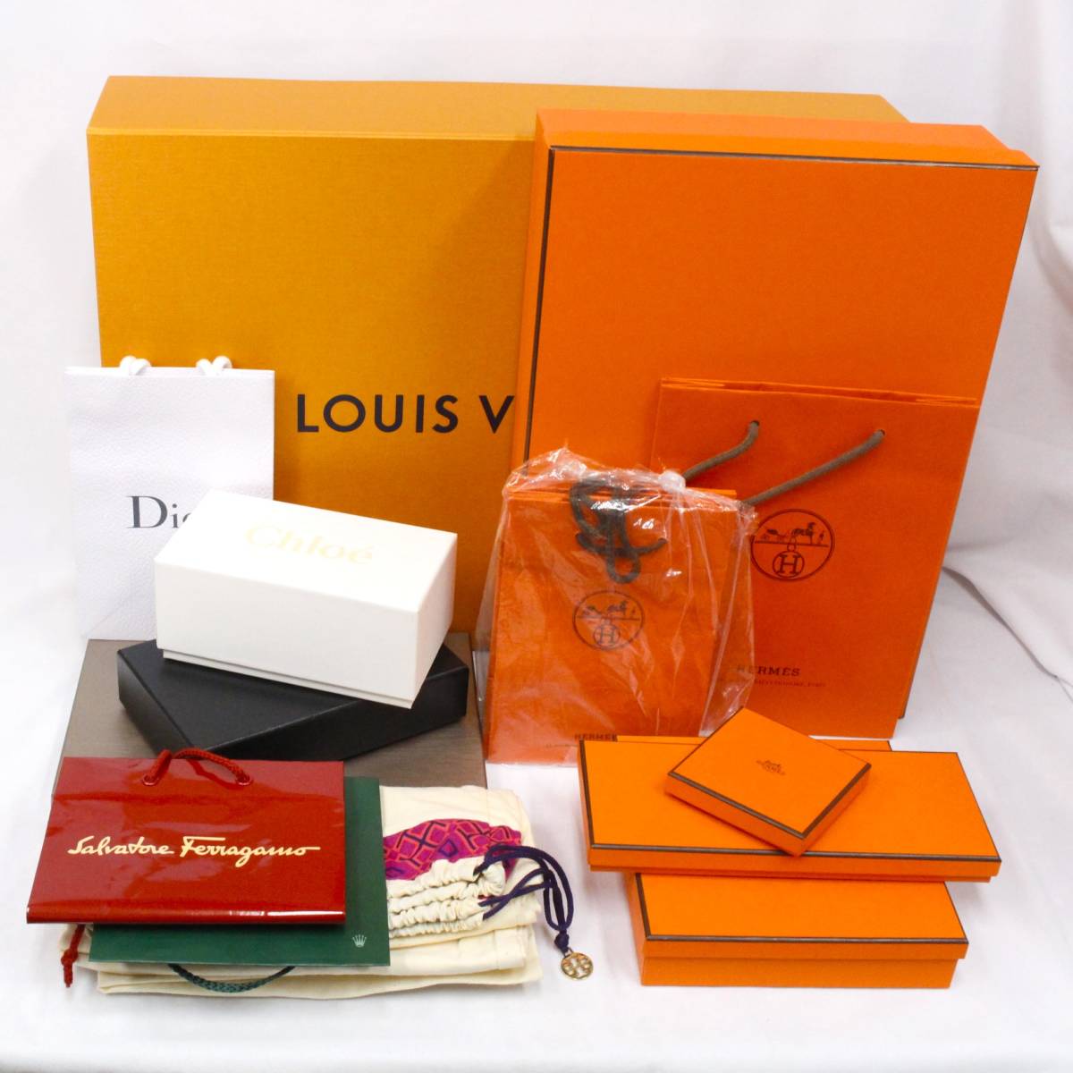 ブランド 箱のみ 8個 ＆ 紙袋 7枚 ＆ 保存袋 2枚／Louis Vuitton、HERMES 他／化粧箱 空箱 ショップ袋 まとめ◎美品多◎2310-K0450V(NT)_画像1