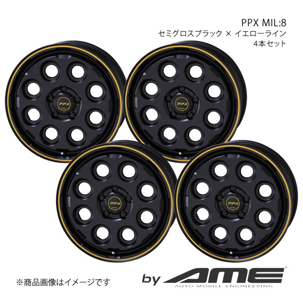 PPX Mil：8 ホイール4本セット eKワゴン B11W(2013/6～2019/3)【15×4.5J 4-100 +45 セミグロスブラックイエローライン】 共豊_画像1