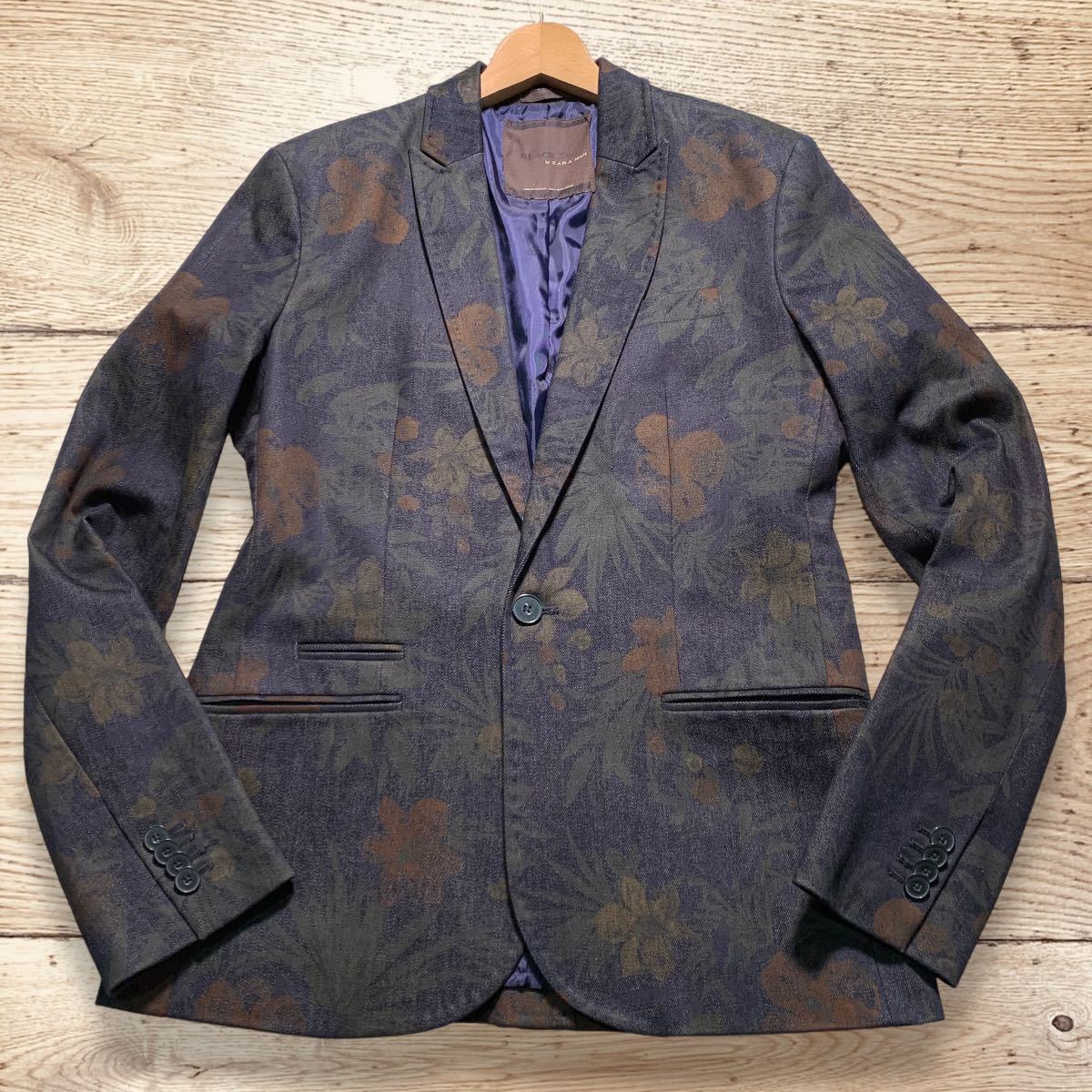 ZARA BLACKTAG テーラードジャケット ストレッチ 花柄 ネイビー ZARA BLACKTAG テーラードジャケット ストレッチ 花柄 ネイビー