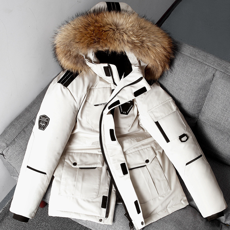 メンズ ダウンジャケット 中綿コート ショート丈 フード付き アウター 防風 防寒 厚手 大きいサイズ M-3XL 3色 白_画像1